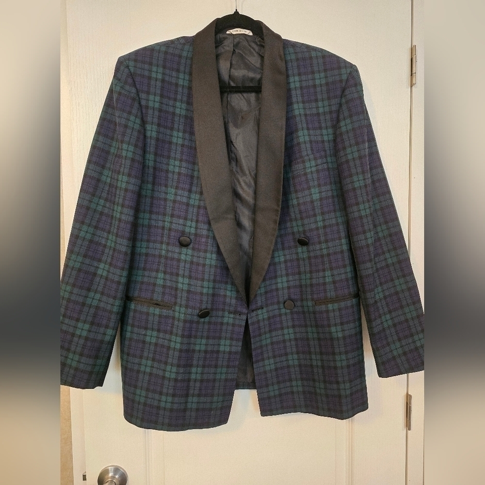 Mens 39l Perry Ellis 100% Virgin Wool Tuxedo Jacket Made In The Usa Green Plaid